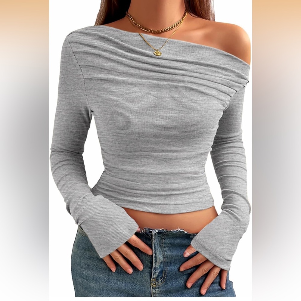 Fashion Nova Gray Long Sleeve Top